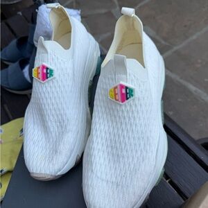 White Slip-On Sneakers with Colorful Logo